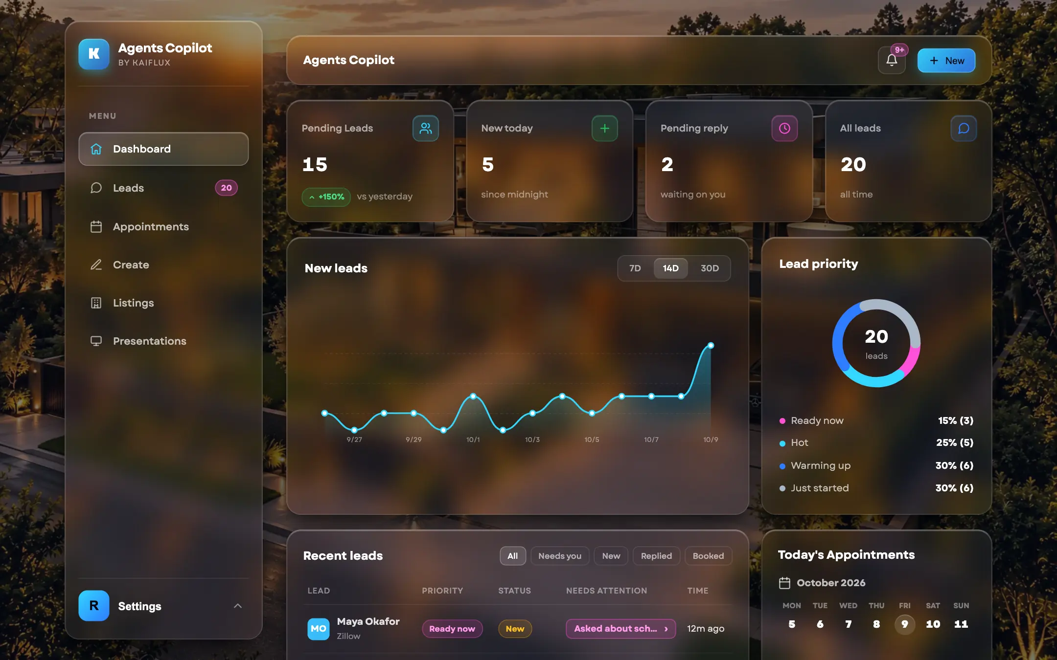 The Dashboard showing who needs you now and today's appointments.